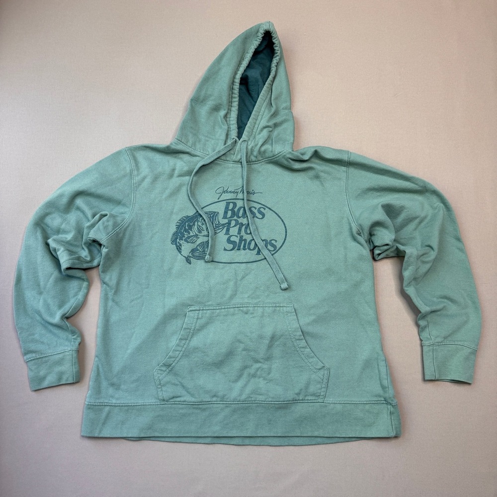 Bass Pro Shops Johnny Morris Hoodie Sage Green Graphic Sweatshirt Large